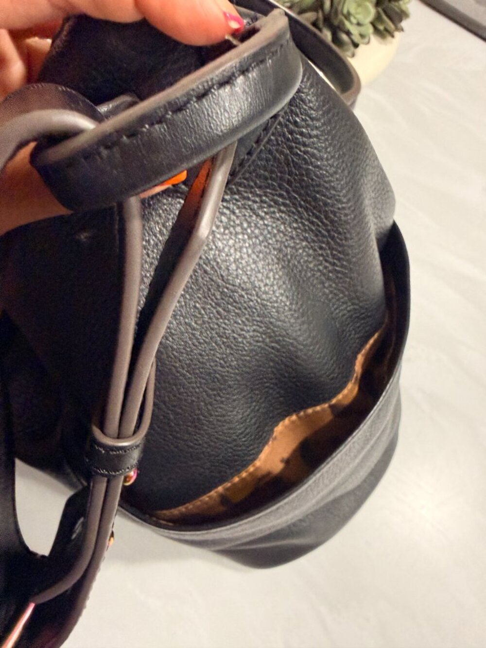 Convertible Slouchy Pebbled Black Leather Satchel Shoulder Bag Iridescent - Picture 9 of 13